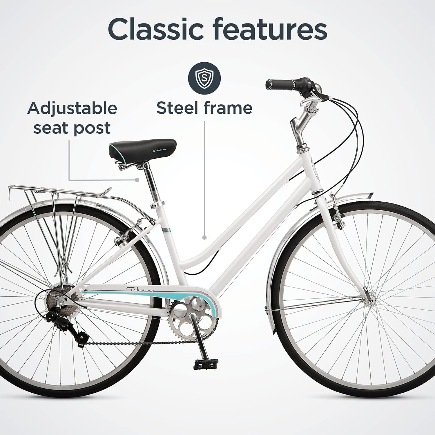 Wayfarer Hybrid Bike, 700C Mens and Womens Bike, 7-Speed Hybrid Bicycle, Retro Steel Frame, Front and Rear Linear Pull Brakes, Fenders, Cargo Space, Adult Bicycle