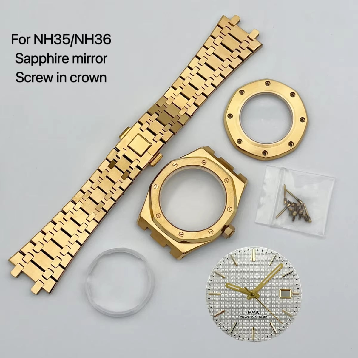 41Mm NH35 Case 31.8Mm Dial Pointers Gold Plated Stainless Steel Strap Bracelet for OAK NH35 Movement Assembly Watch Accessories