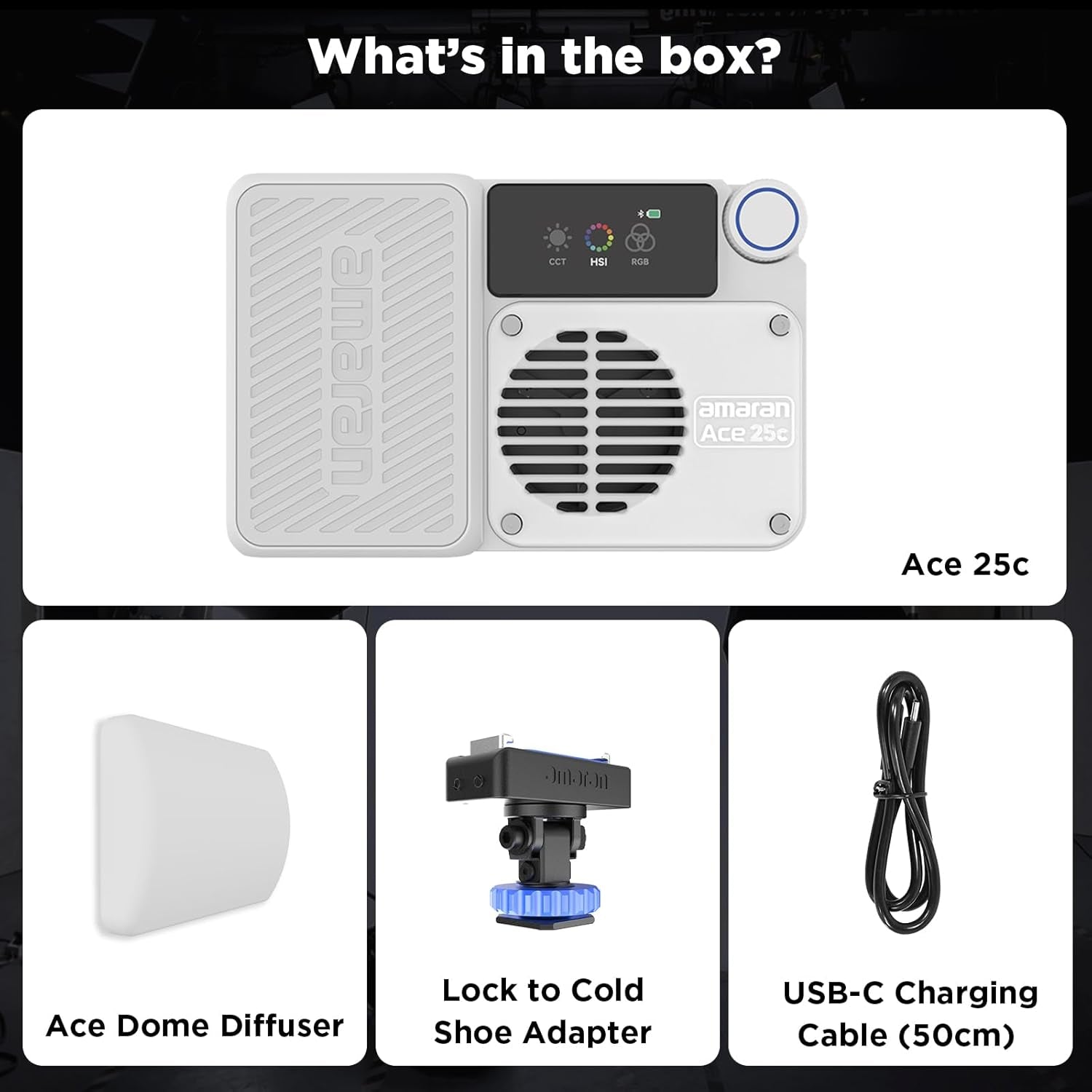 Ace 25C Pocket RGBWW LED Light, Boost Mode up to 32W, Full-Color Mini Video Light (2,300-10,000K), 1,500 Lux@1M at 5,600K, 4500Mah Battery with PD Fast Charging for Mobile Creators (White)