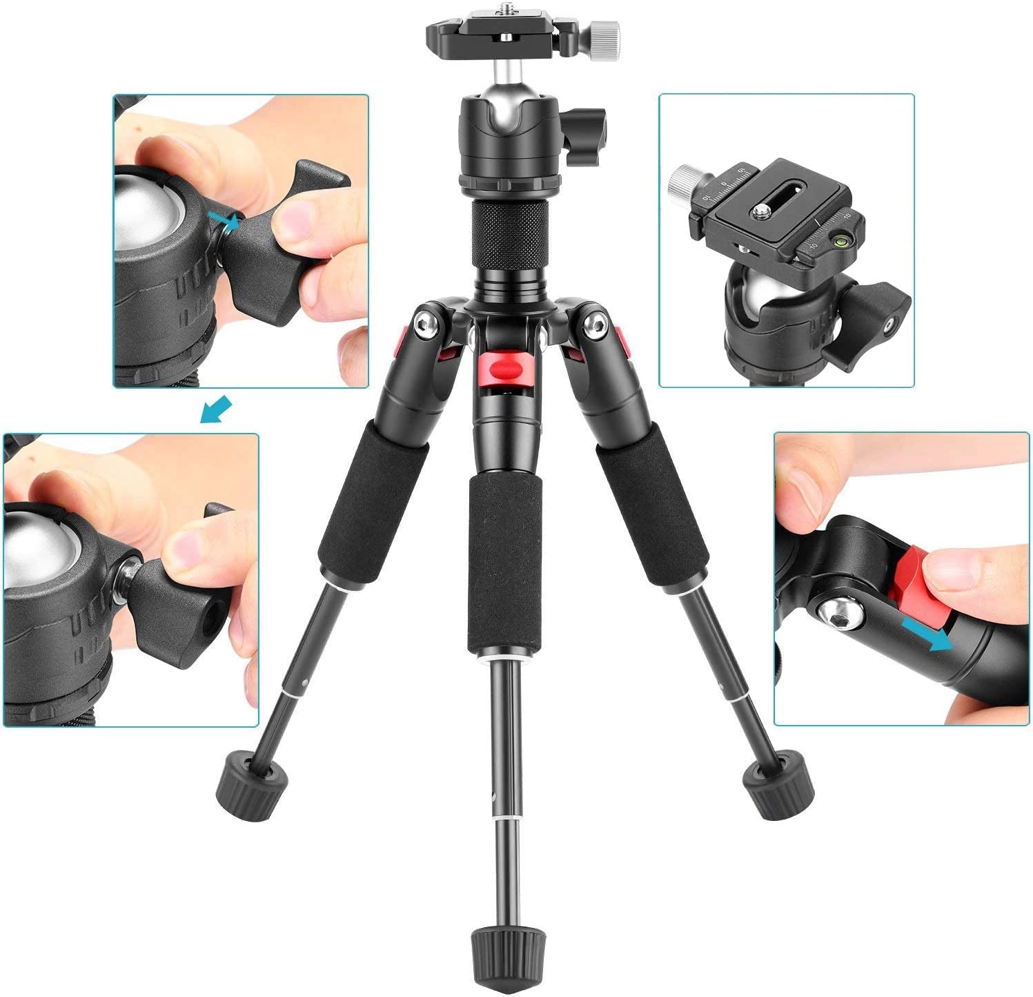 Portable Desktop Mini Tripod Aluminum Alloy 20''/ 50Cm Desk Tripod with 360 Degree Ball Head, 1/4 Inch Quick Shoe Plate for DSLR Camera Video Camcorder, Load up to 11 Pounds/5 Kilograms