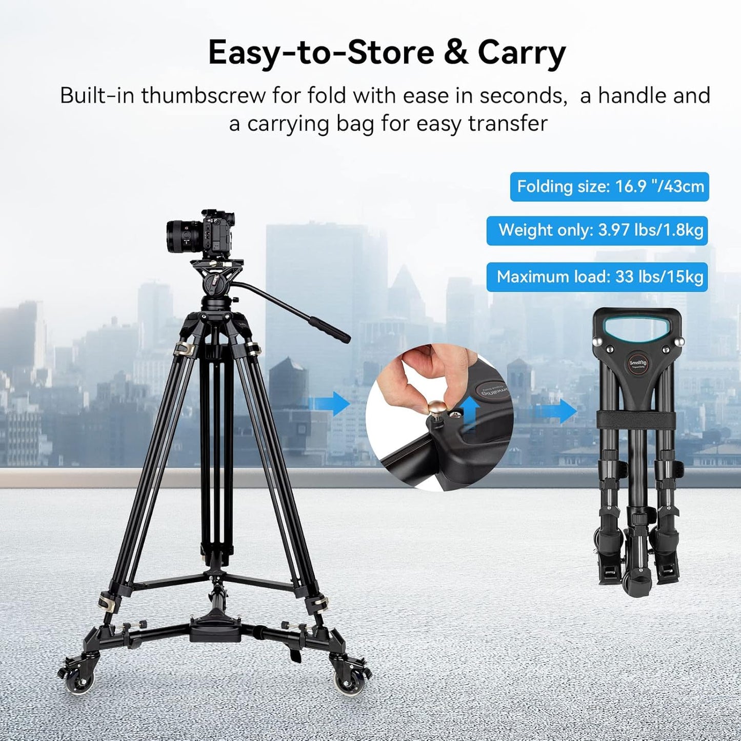 Universal Photography Tripod Dolly, Heavy Duty with 3" Rubber Wheels, Adjustable Legs and Carry Bag, 33 Lbs Capacity Tripod Wheels for Canon for Sony Cameras Camcorder Video Lighting- 3986