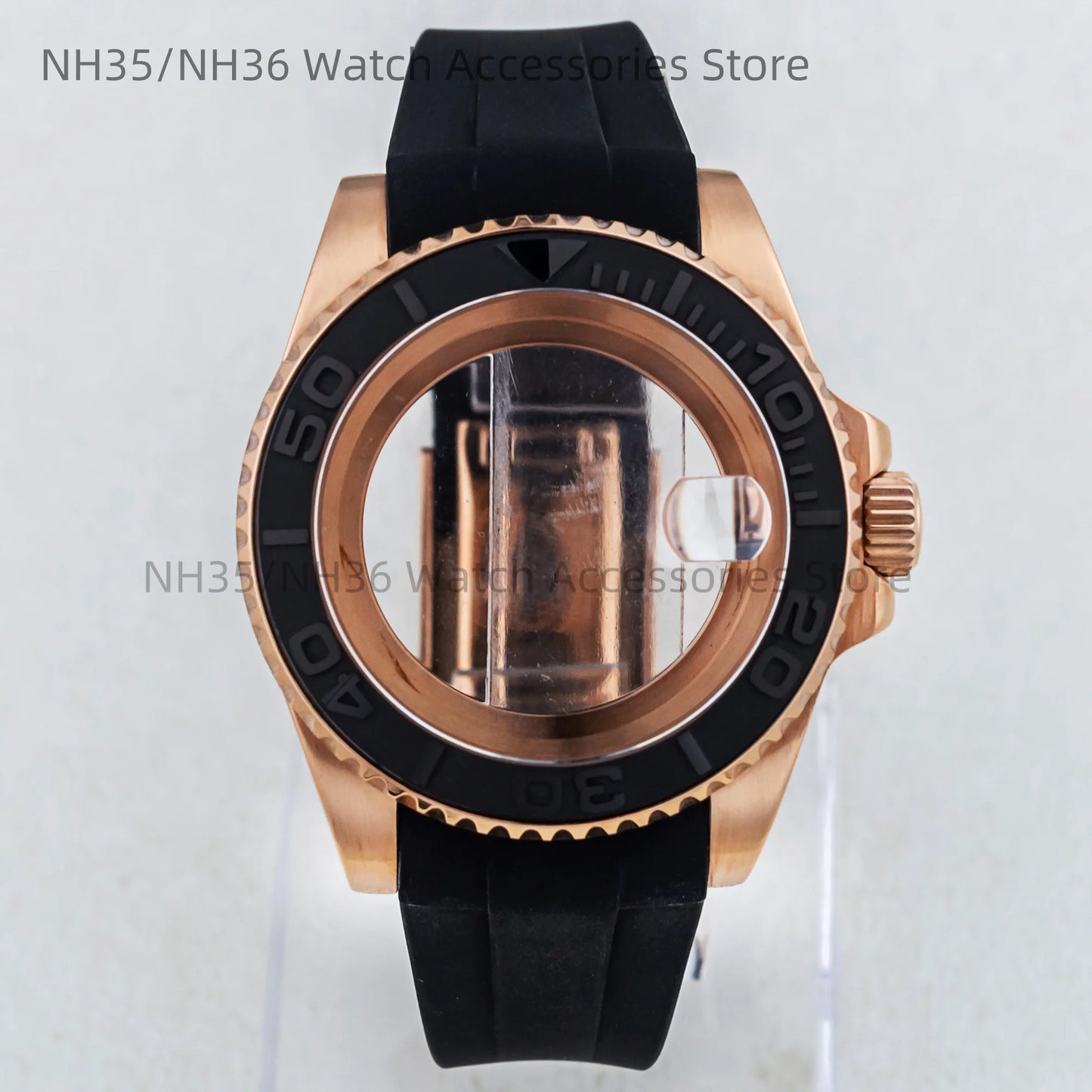 40Mm Rose Gold Watch Case Ceramic Bezel Sapphire Glass Stainless Steel for NH35 Nh36 Nh34 Automatic Movement Yacht-Master Case