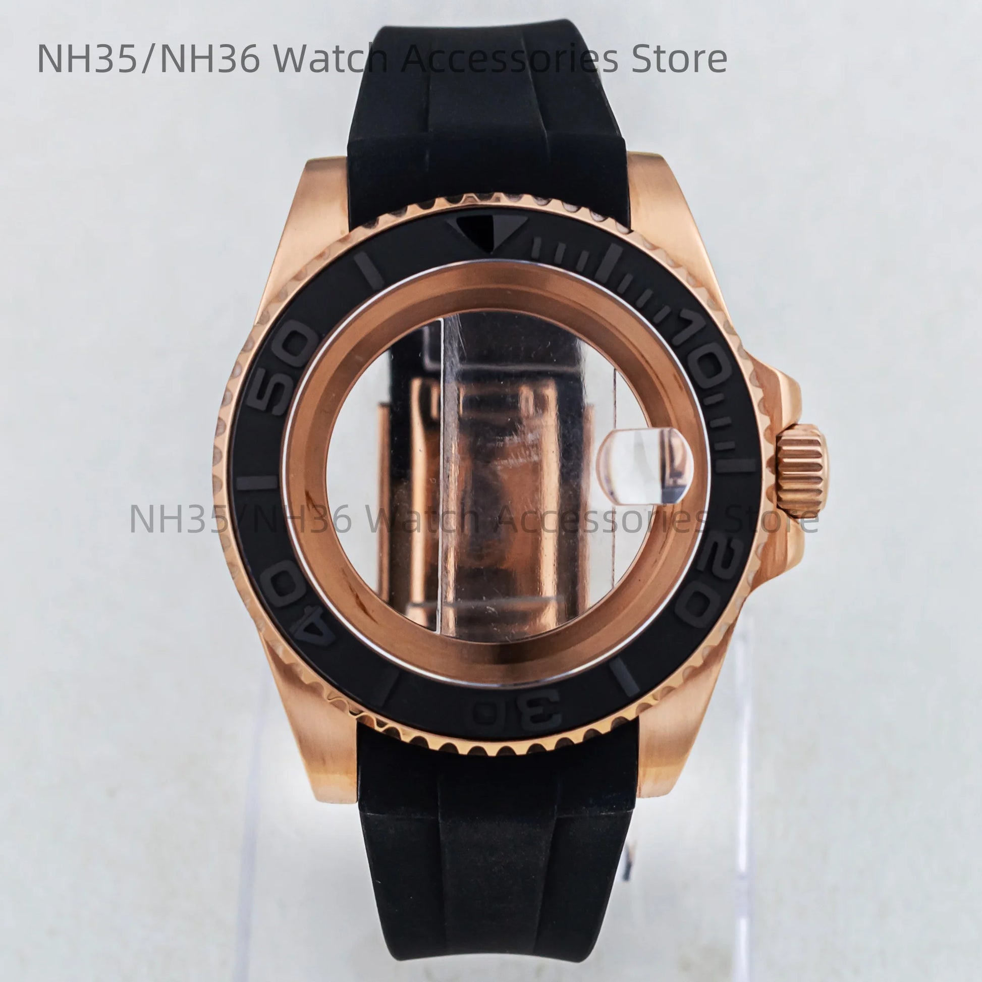40Mm Rose Gold Watch Case Ceramic Bezel Sapphire Glass Stainless Steel for NH35 Nh36 Nh34 Automatic Movement Yacht-Master Case