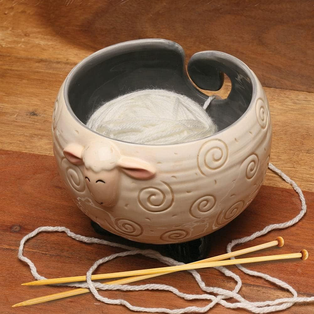 Yarn Bowl for Crochet Large Sheep Shaped Ceramic Yarn Holder Crochet Bowl Knitting Bowl, 6 Inch Wide X 4 Inch High