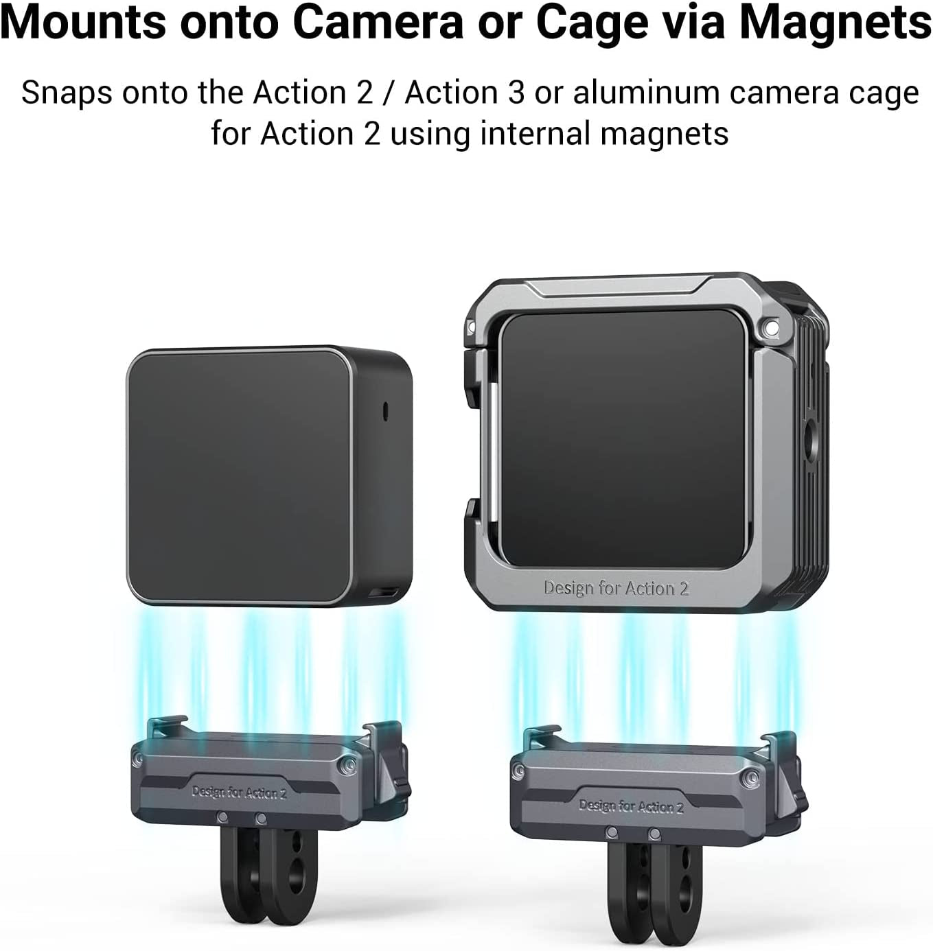 Magnetic Adapter Mount for DJI Action 4 / Action 3 / Action 2, with Adapter Connection and 1/4” Thread for Osmo Action 3 / Action 2, for Tripod, Selfie, Vlogging, Youtube - 3662