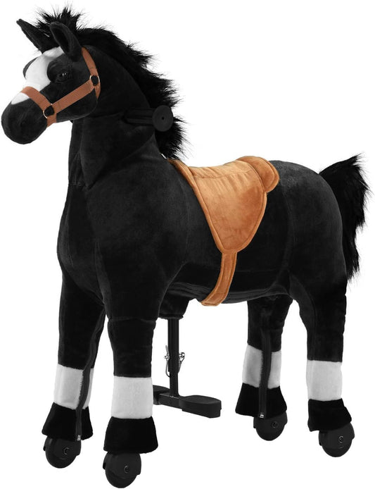 Ride on Horse for Kids, (41.33'' Height) Horse Ride on Toy, Riding Horse Rider Mechanical Walking Action Plush Animal for 7 Years Old to Adult, No Battery or Electricity, Max Load 187 LBS - BK