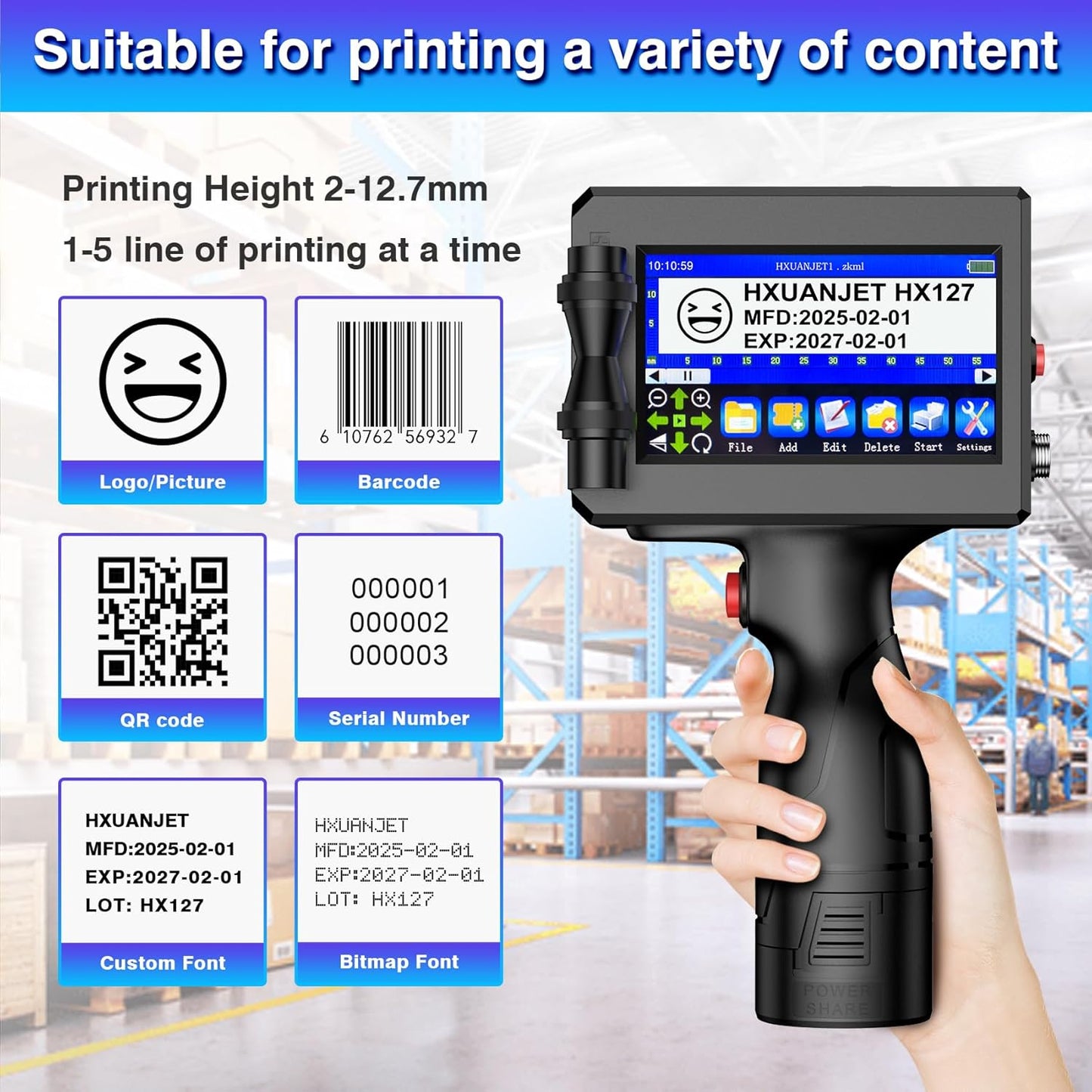 Handheld Inkjet Printer Battery for Portable Handheld Printer HX127