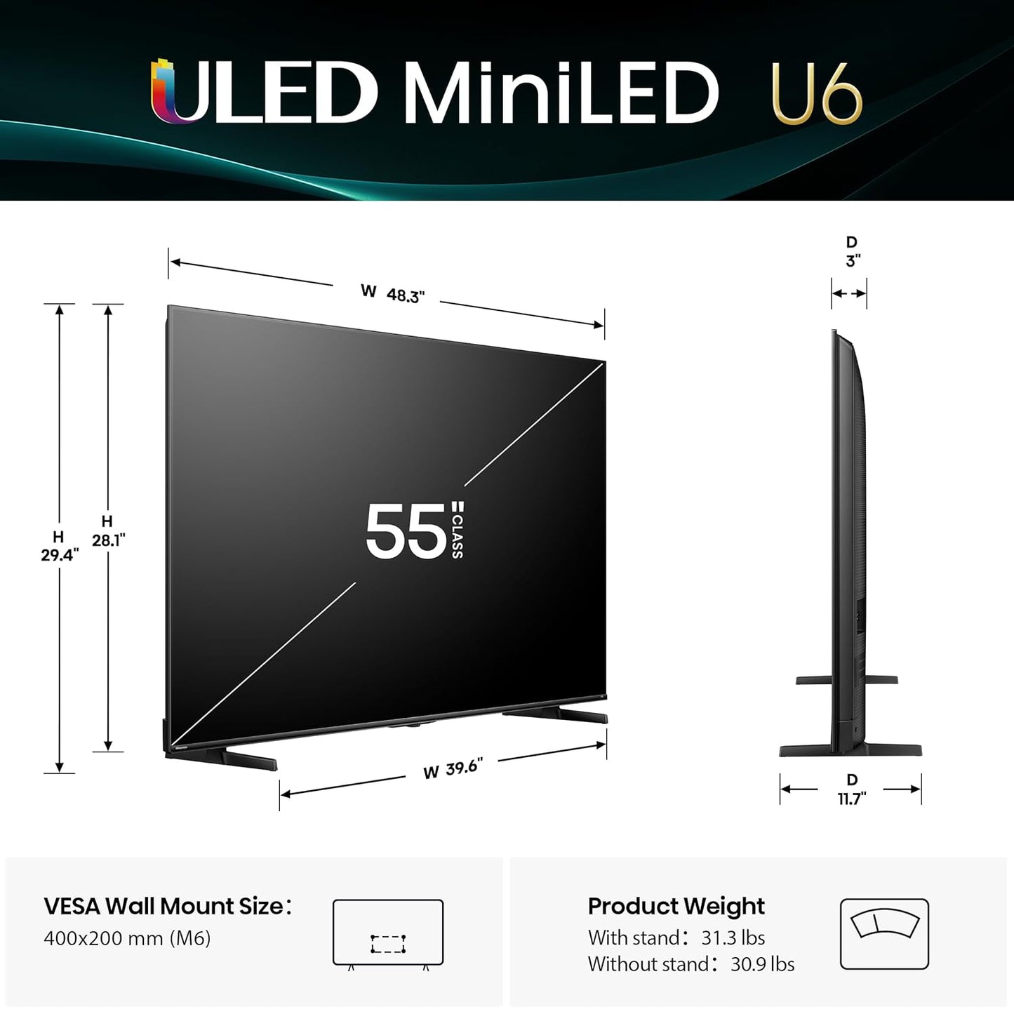55" Class U6 Series Mini-Led 4K UHD Smart Fire TV (55U65QF, 2025 Model) - QLED, Native 144Hz, HDR10+, Dolby Vision IQ, Dolby Atmos, Game Mode Pro, ALLM, Alexa Built In, Black