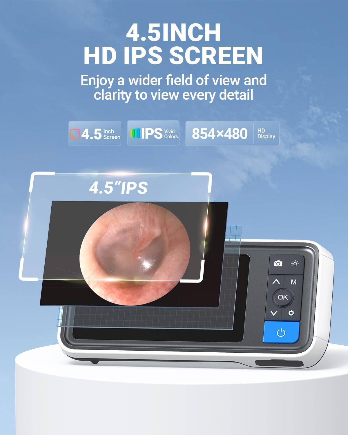 Otoscope Ear Camera with 4.5" IPS Screen, 1920X1080 FHD Smart Visual Ear Wax Removal Tool Camera Kit, 32GB Card Ear Scope Otoscope with Light, Plug & Play at Home Ear Infection Detector