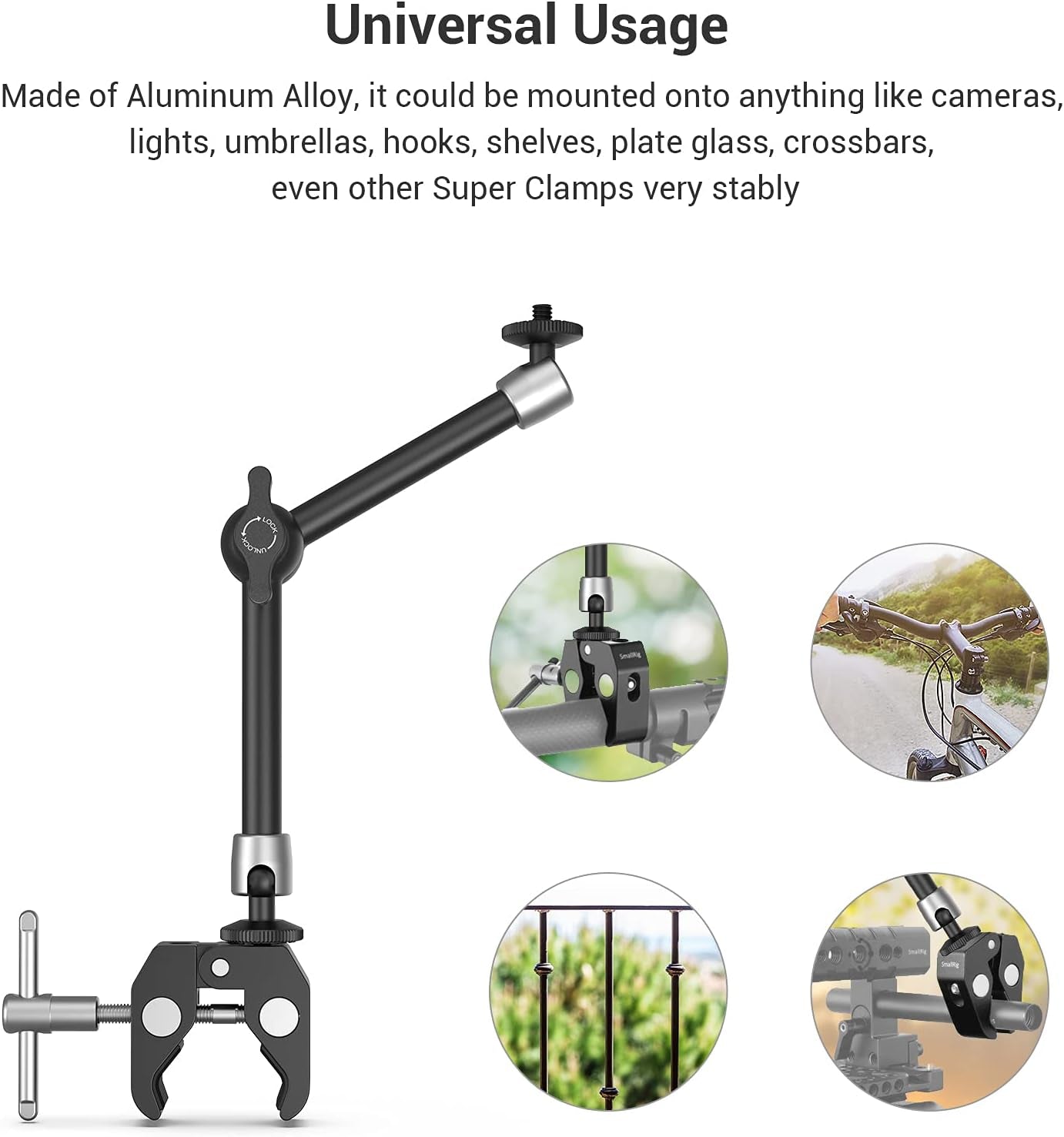 Clamp W/ 1/4" and 3/8" Thread and 9.8 Inches Adjustable Friction Power Articulating Magic Arm with 1/4" Thread Screw for LCD Monitor/Led Lights - KBUM2732B