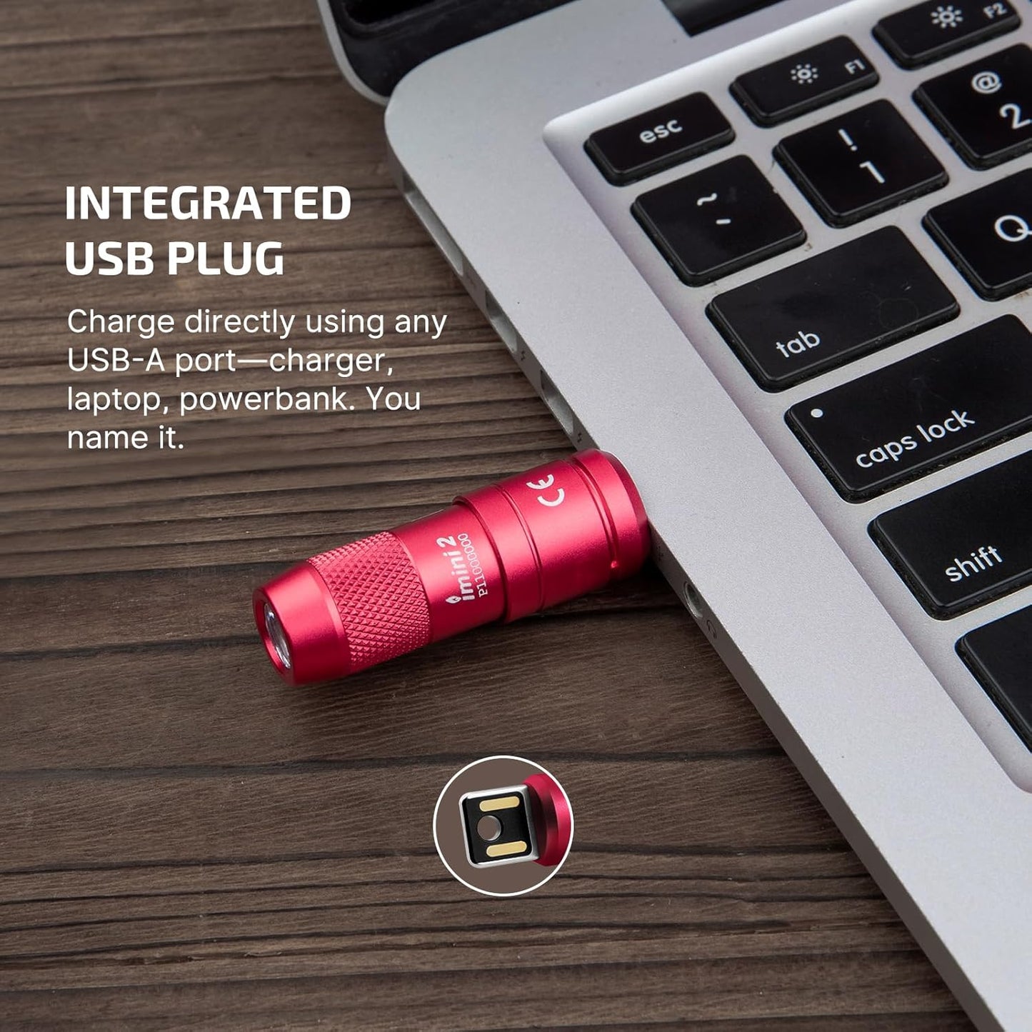 IMINI 2 EDC Rechargeable Keychain Flashlight, 50 Lumens Compact and Portable Mini LED Keyring Lights with Built-In Battery Ideal for Everyday Carry and Emergencies (Passionate Red)