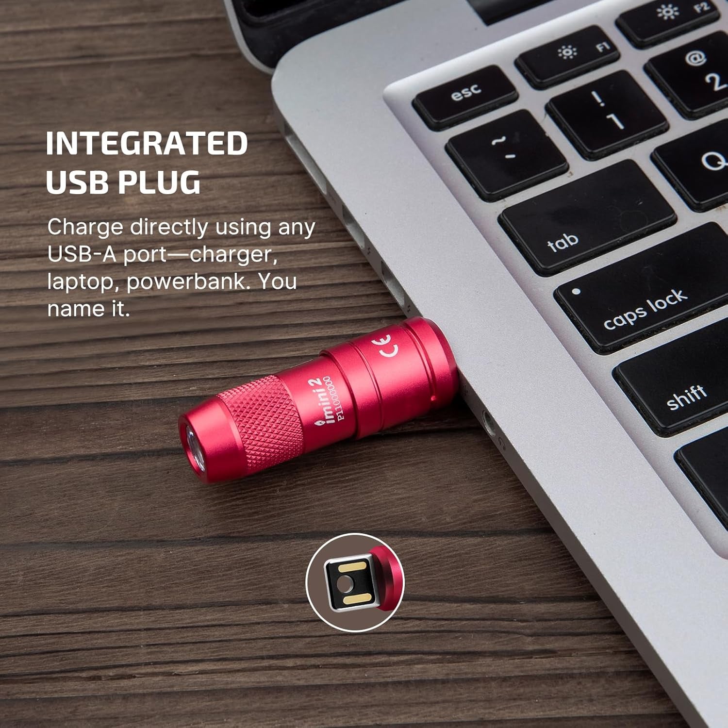 IMINI 2 EDC Rechargeable Keychain Flashlight, 50 Lumens Compact and Portable Mini LED Keyring Lights with Built-In Battery Ideal for Everyday Carry and Emergencies (Passionate Red)