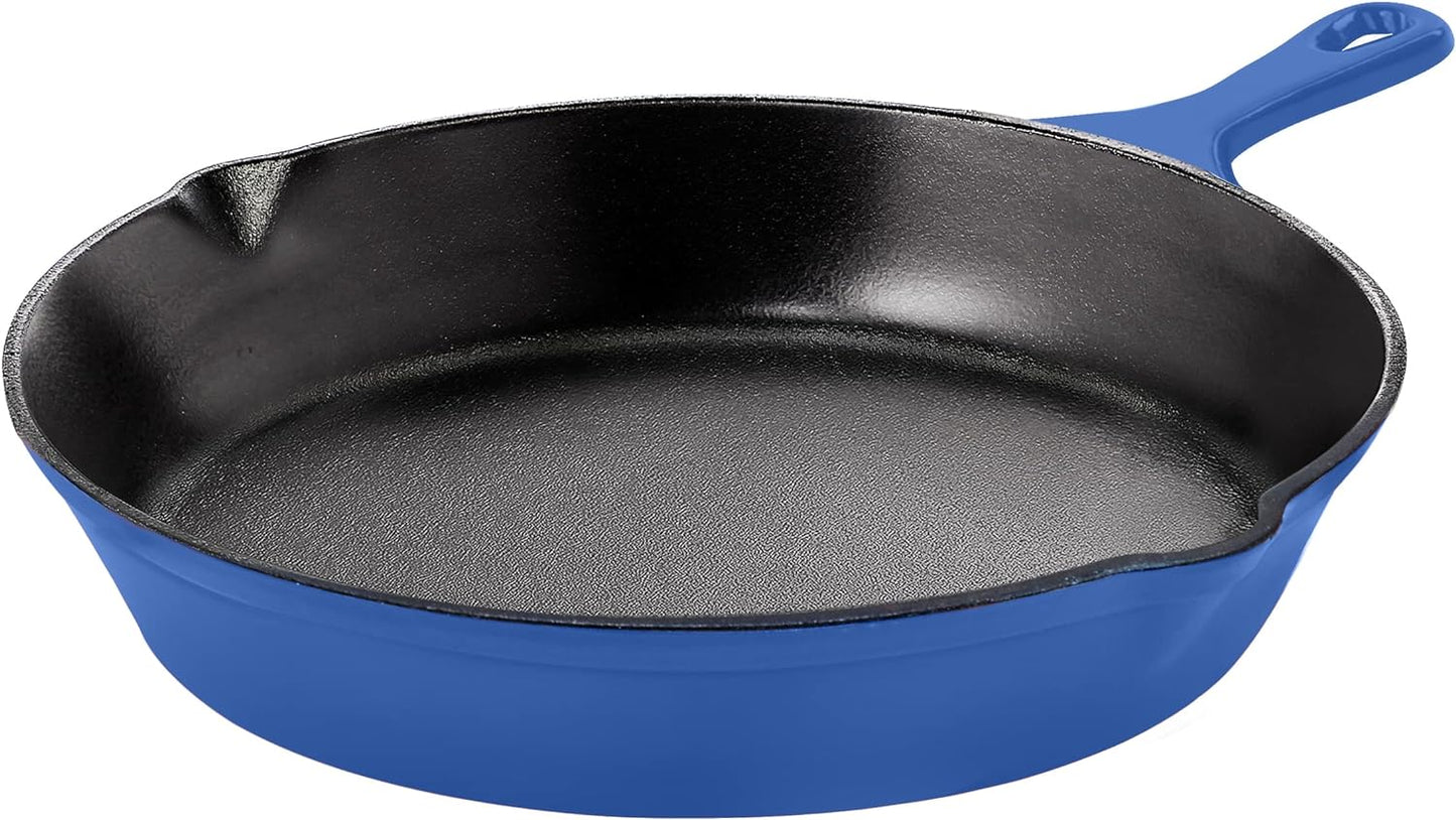 Pre Seasoned Chefs Pan Cast Iron Skillet Frying Safe Grill Cookware for Indoor & Outdoor Use (Blue, 8 Inch (Pack of 1))
