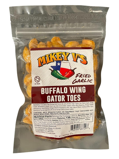 Buffalo Wings "Gator Toes", Deep Fried Garlic Snacks, 4Oz. Buffalo Wing Seasoning Fried Garlic.