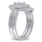 Sterling Silver Princess-Cut Quad 1/3Ct TDW Diamond Double Halo Bridal Ring Set