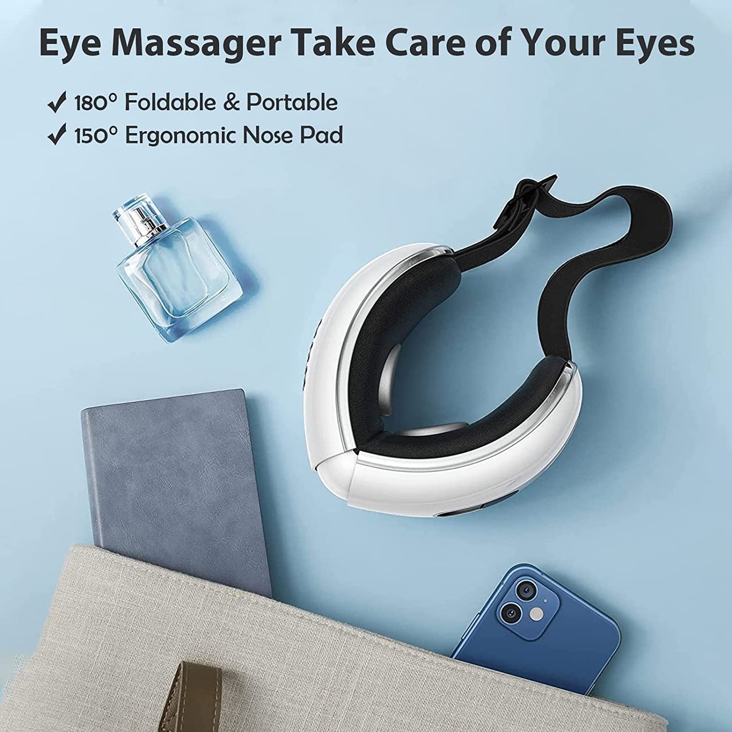 Eye Massager with Heat and Cooling for Migraines, Dry Eyes, Dark Circles, Rechargeable Bluetooth Music Heat Cold Eye Massager Improve Sleeping - Great Gifts for Woman and Man (White)