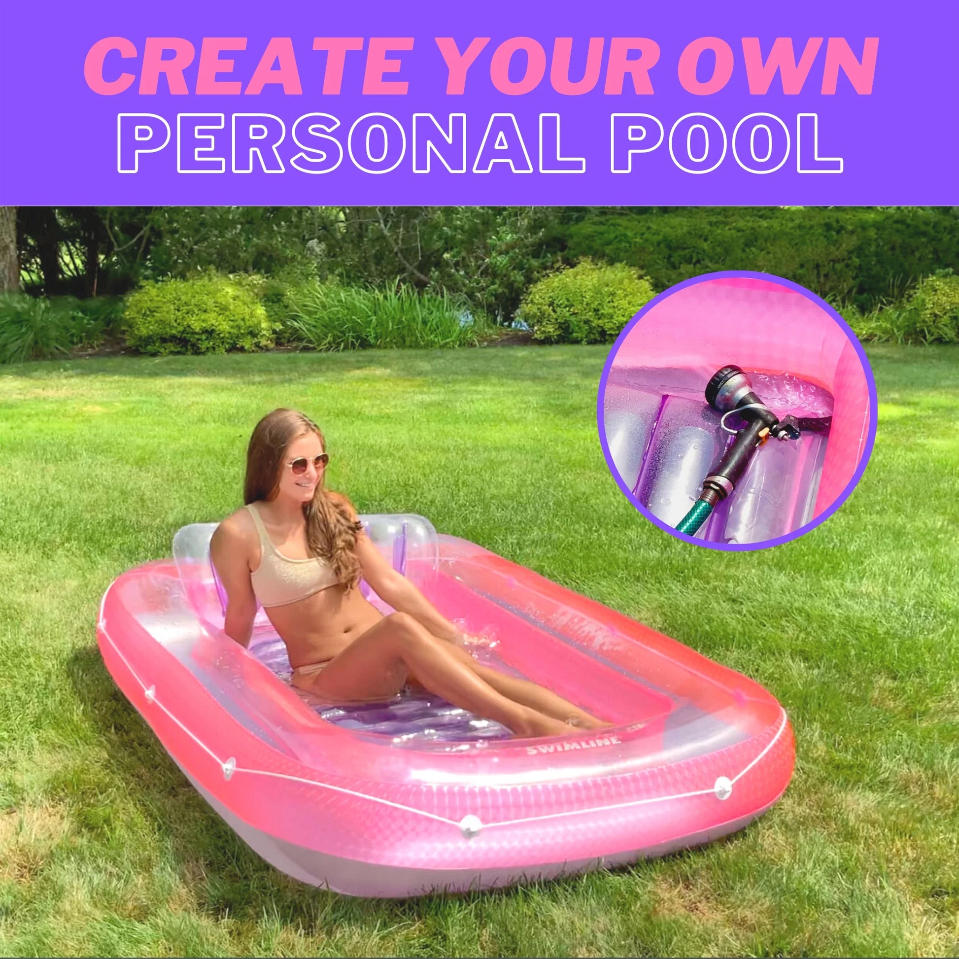 Classic Edition Inflatable Suntan Tub Pool Lounger, Pink/Purple