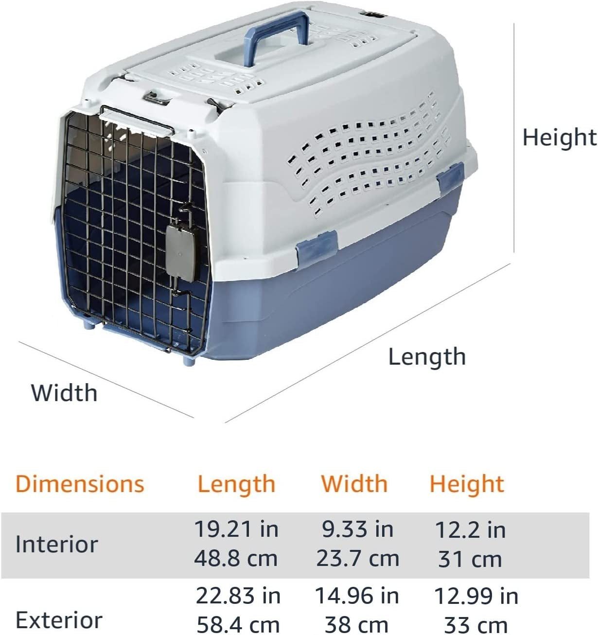 - 2-Door Top-Load Hard-Sided Dogs, Cats Pet Travel Carrier, Gray & Blue, 22.8"L X 15.0"W X 13.0"H