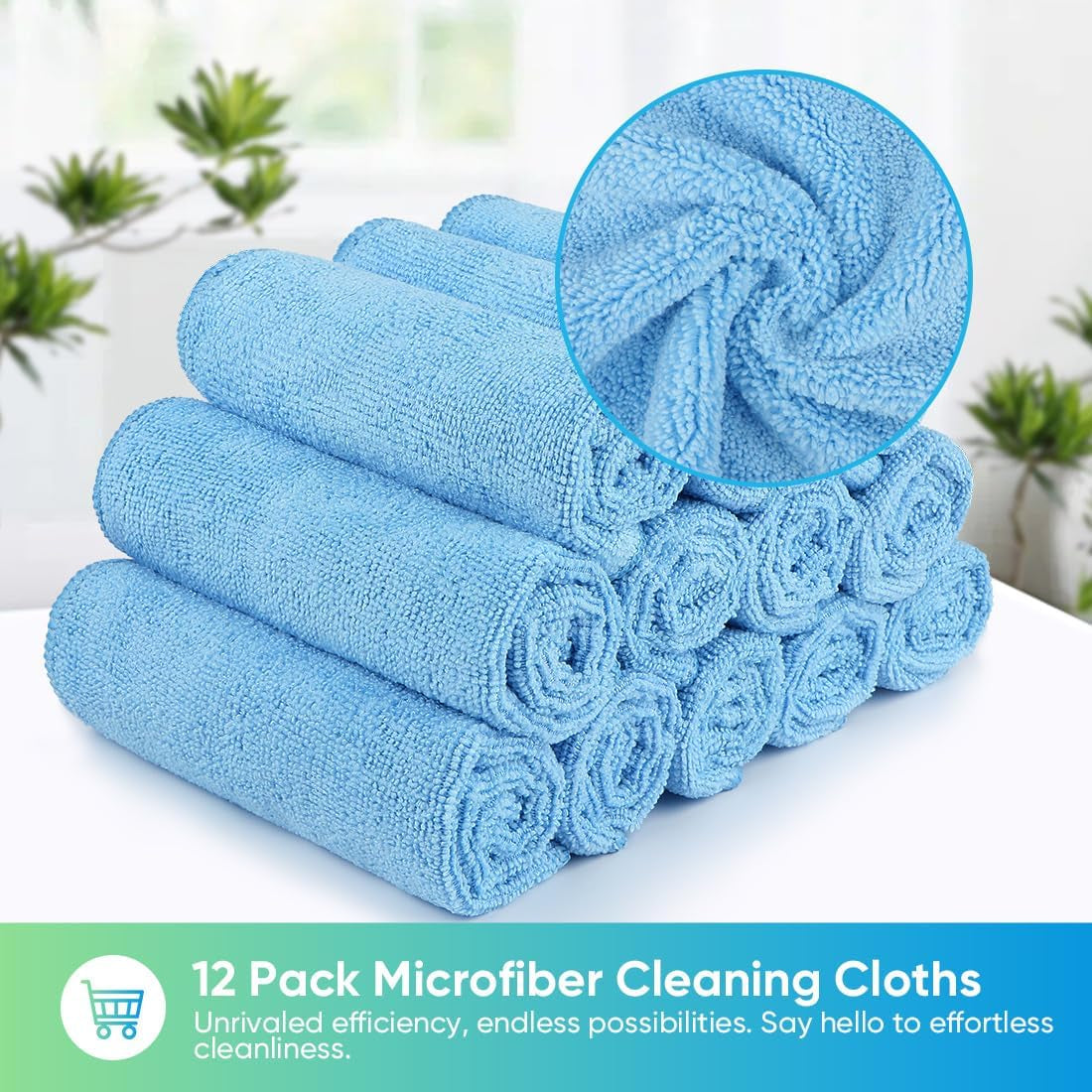 Microfiber Cleaning Cloth 12 Pack, Blue Premium Microfiber Towels for Cars, Lint Free, Scratch-Free, Highly Absorbent, Reusable Cleaning Rags for Car, Household, Kitchen, 11.5"X11.5"