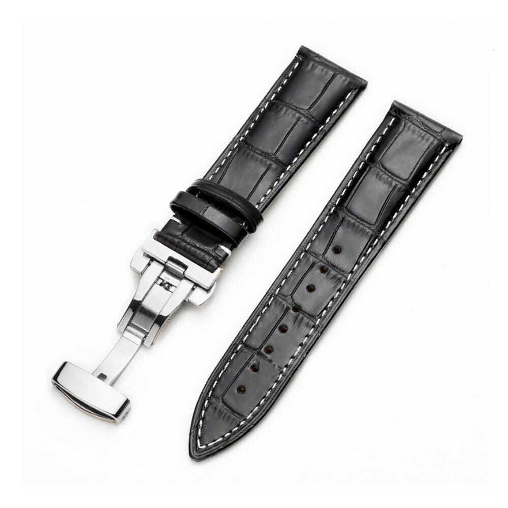 Genuine Leather Watch Band Bracelet Strap Deployment Clasp Buckle Replacement