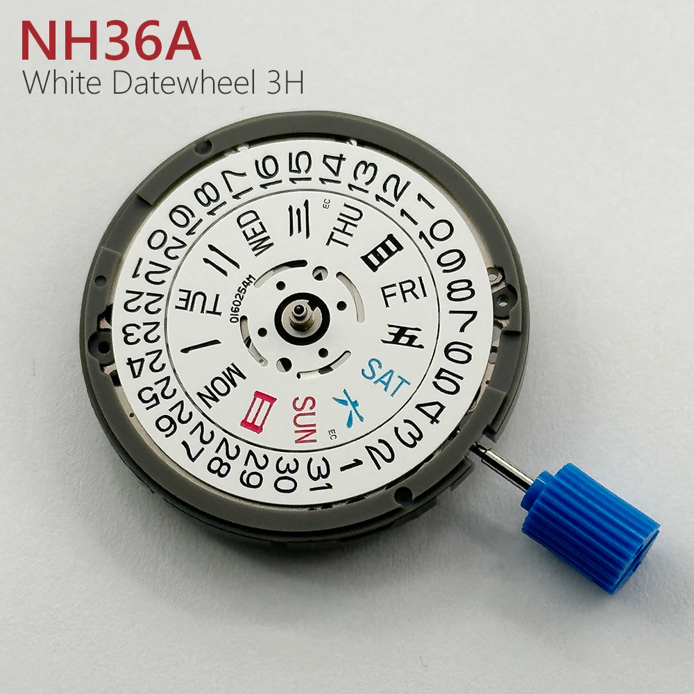 Japan Genuine NH36A Automatic Movement White Day-Date 3:00 Crown at 3.0/3.8 O'Clock 24 Jewels NH36 4R36A Modified Watch Parts