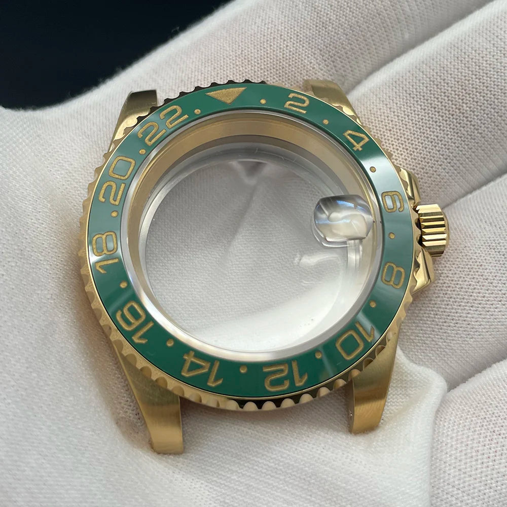 Luxury Golden Watch Case 40Mm Rlx GMT Green Ceramic Bezel Inserts Suit for MOD/SUB Seiko NH35/NH36 3135 Movements Compatible