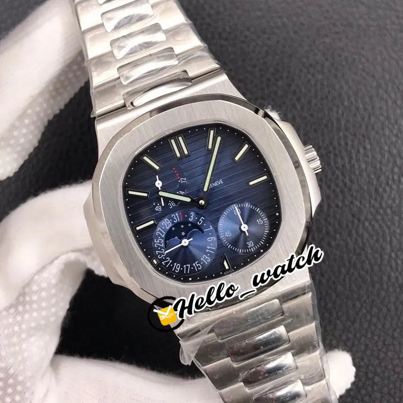 Best New PFF 40Mm Sport 5712/1A-001 5712 Mechanical Hand Winding Mens Watch Moon Phase Power Reserve D-Blue Dial Steel Bracelet Hello_Watch