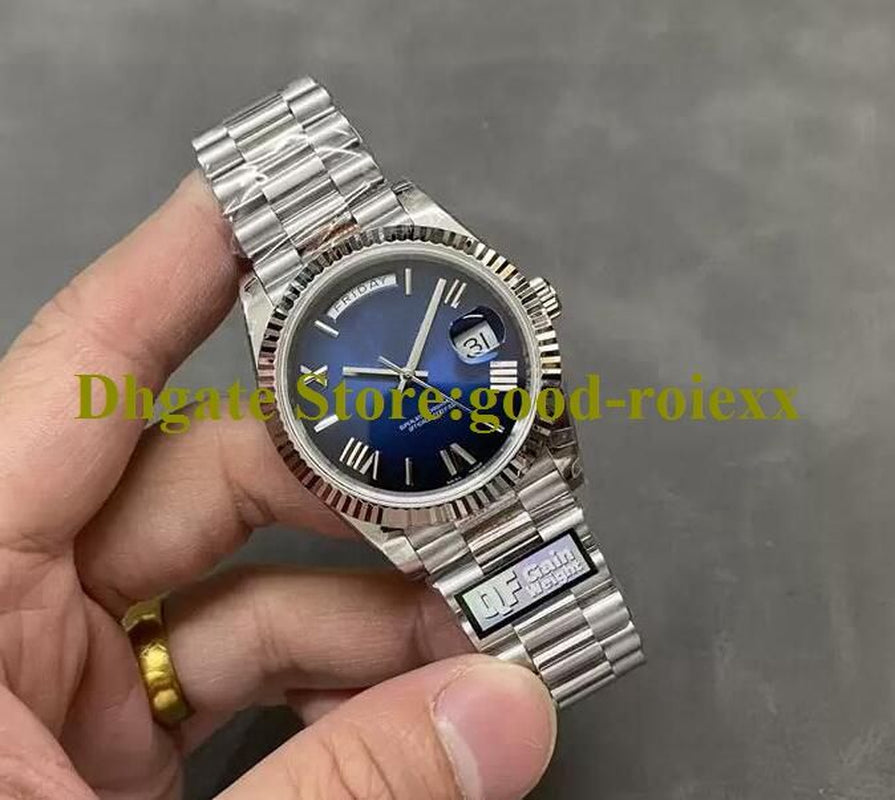 Heavy Version Men'S Automatic 2836 Watches Men Qff ETA Watch Green Blue Dial Day Time Date 904L Steel 228239 Platinum QF Maker President Bracelet 40Mm Wristwatches