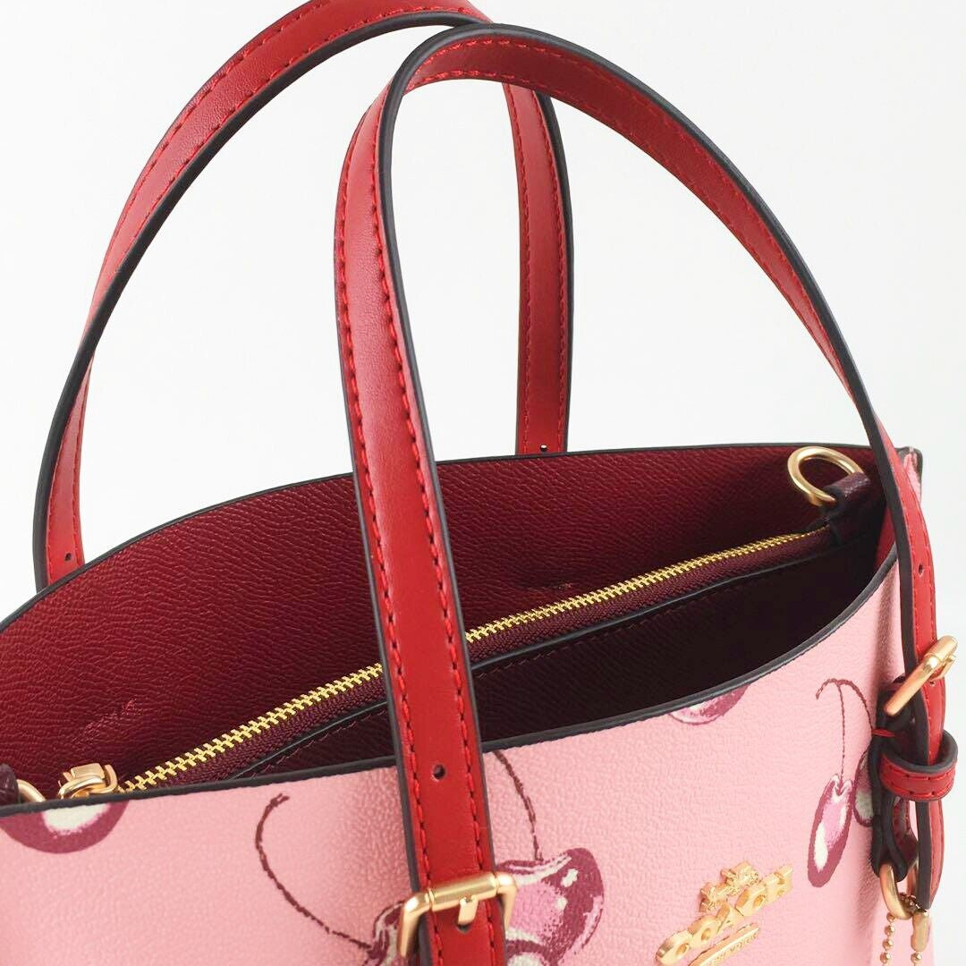 COACH Mollie Tote 25 2Way Shoulder Bag Canvas Leather Cherry Pink CR293 JP New