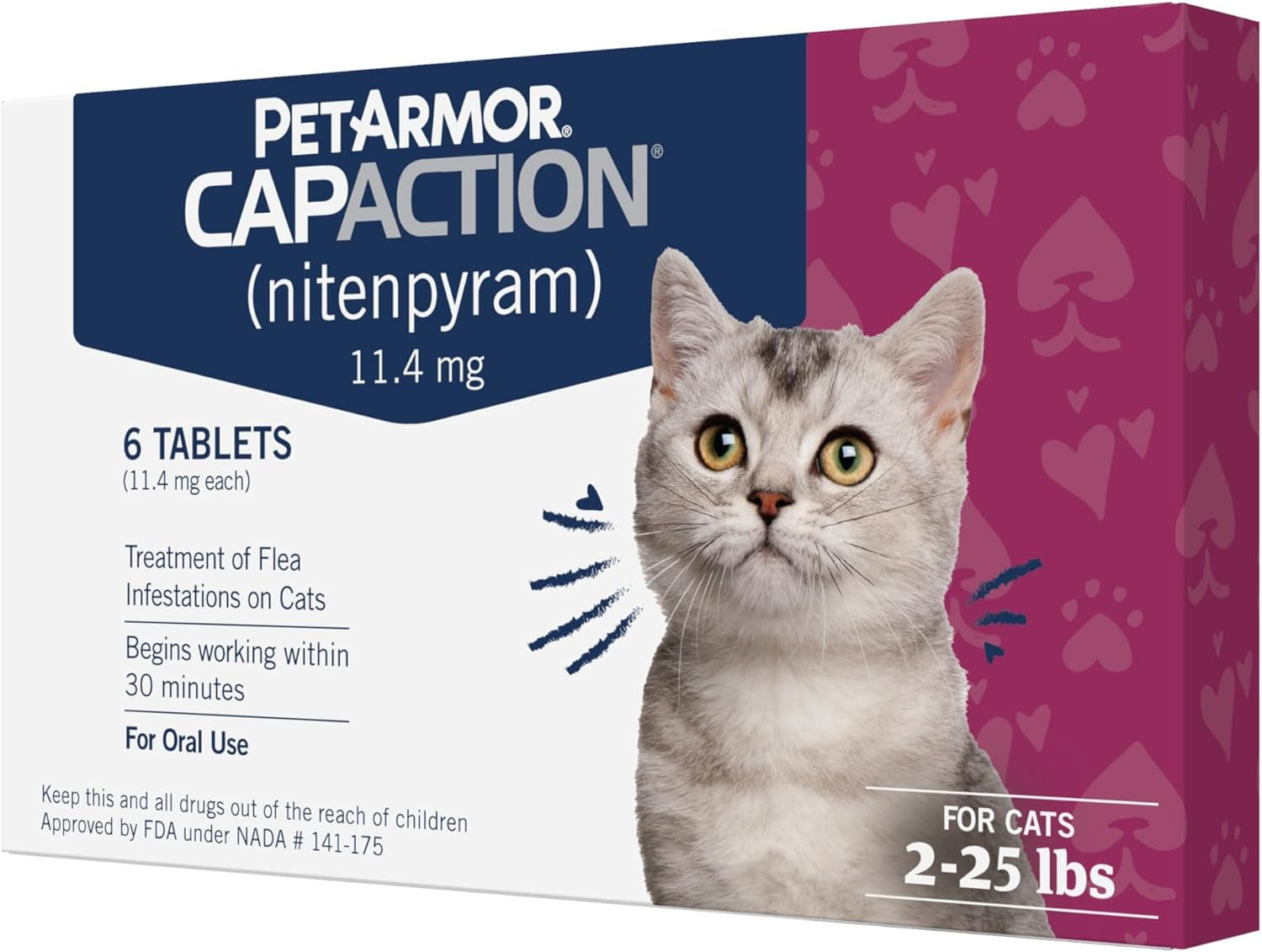 CAPACTION (Nitenpyram) Oral Flea Treatment for Cats, Fast Acting Tablets Start Killing Fleas in 30 Minutes, Cats 2-25 Lbs, 6 Doses