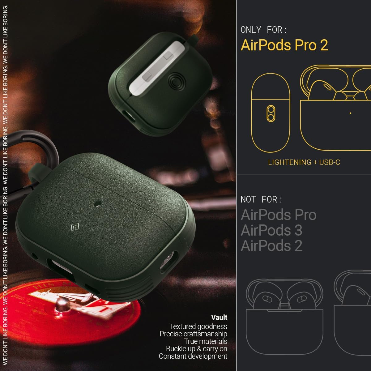 Vault Compatible with Airpods Pro 2 Case [Keychain Carabiner Included] Designed for Airpods Pro 2Nd Generation (2022)(2023)(2024) - Midnight Green