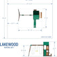 Lakewood Cedar Wood Swing Set, Covered Upper Deck with White Trim Window, Slide with Rails, Lower Fort Area with Door and Attached Bench, Swing Belts, Trapeze Bar, Stair Ladder