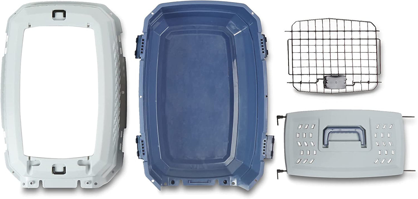 - 2-Door Top-Load Hard-Sided Dogs, Cats Pet Travel Carrier, Gray & Blue, 22.8"L X 15.0"W X 13.0"H