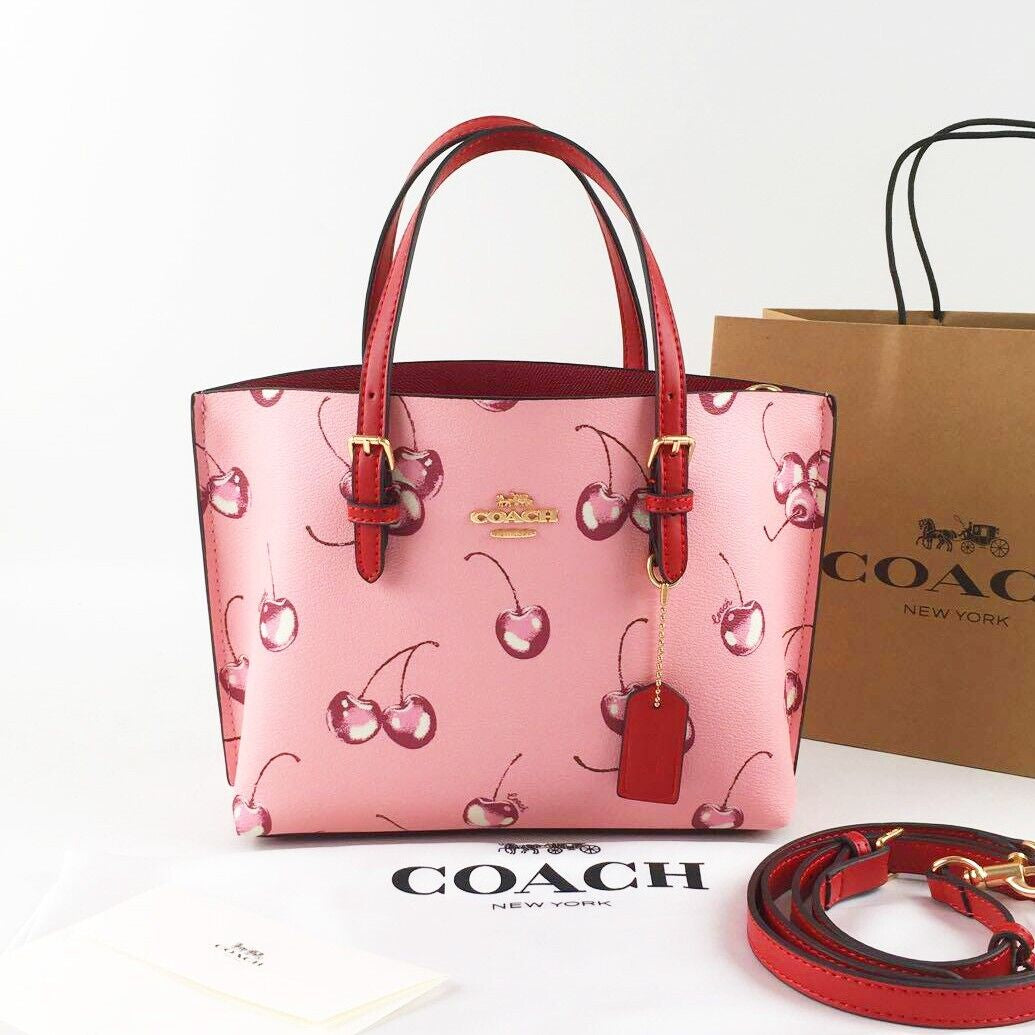 COACH Mollie Tote 25 2Way Shoulder Bag Canvas Leather Cherry Pink CR293 JP New