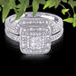 Sterling Silver Princess-Cut Quad 1/3Ct TDW Diamond Double Halo Bridal Ring Set