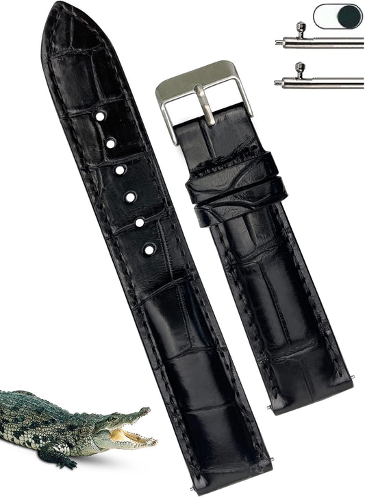 Handmade Alligator Leather Watch Band Men Quick Release Premium Crocodile Strap Stingray Ostrich Replacement Silver Buckles 18Mm 19Mm 20Mm 21Mm 22Mm 24Mm