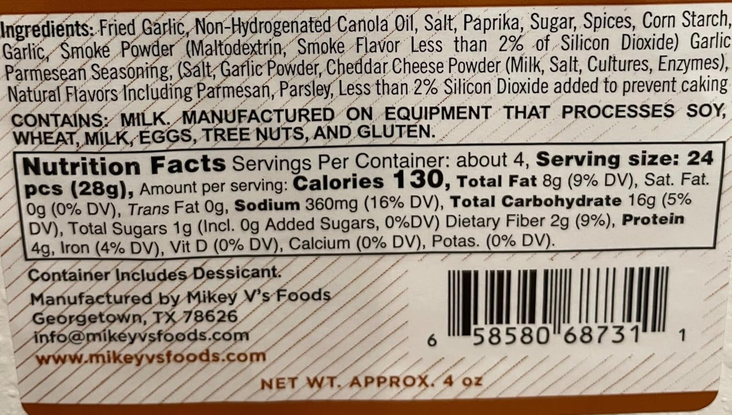Garlic Parmesean "Gator Toes", Deep Fried Garlic Snacks, 3.9Oz.