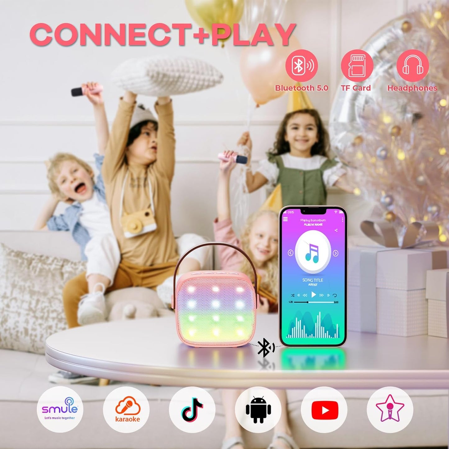 Mini Kids Karaoke Machine, Portable Bluetooth Speaker with Wireless Microphone, Christmas Kids Toys Gifts for Girls 4, 5, 6, 7, 8, 9, 10 +Year Old (Lightpink 1 Mic)
