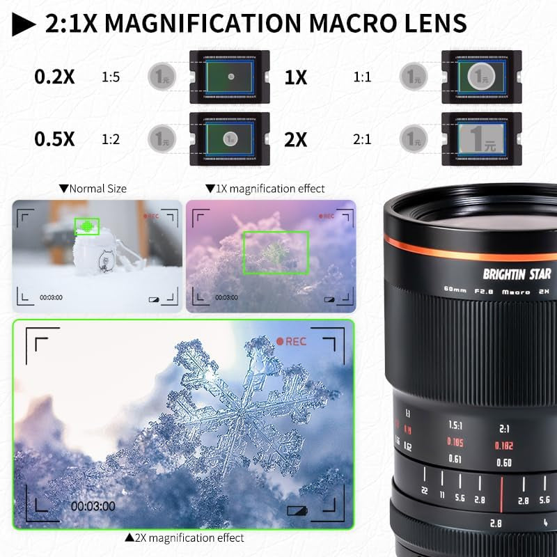 60Mm F2.8 2X Macro Magnification Manual Focus Mirrorless Camera Lens, Fit for Sony Alpha ZV-E10, A7IV, A6400, A7II, A7SIII, A7III, A7C, A6600, A6100, A7RIV, A6000, A7RIII