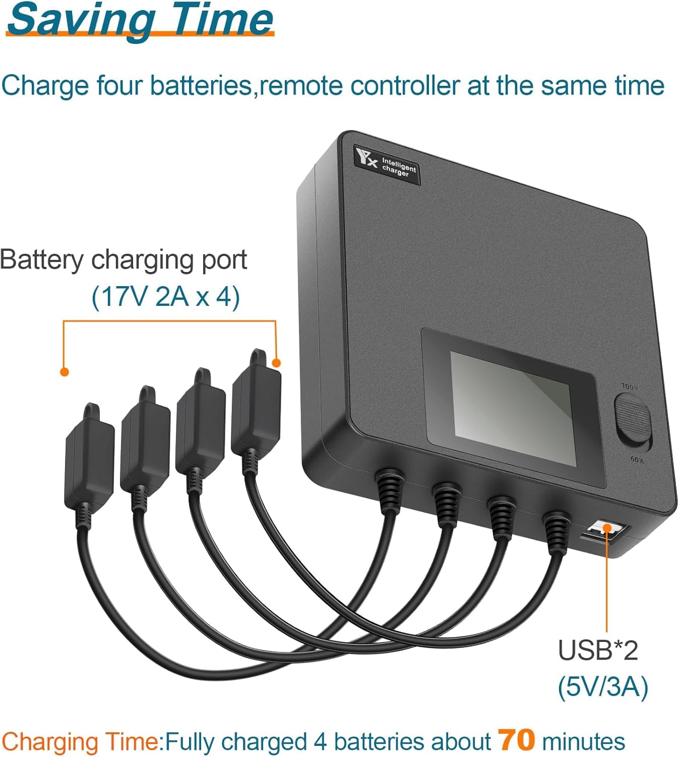 Display Battery Charger for DJI Avata 2,Full and Storage Charge, LCD 6 in 1 Multi Hub,Rapid Charging 4 Batteries Drone Accessories