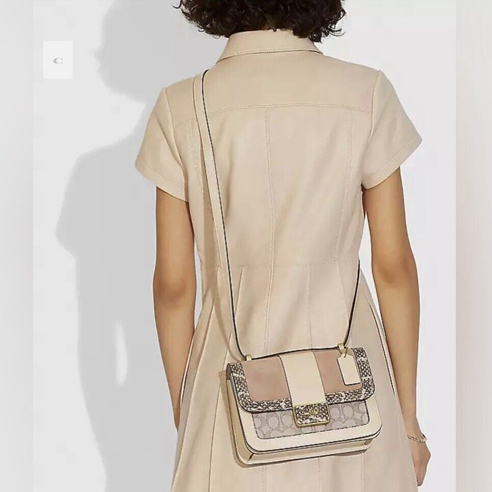 Coach Tabby Shoulder Bag in Jacquard Signature Beige with Snake Detailing NWT