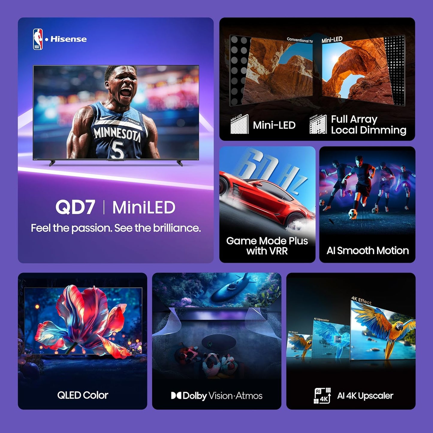 55" Class QD7 Series Mini-Led 4K UHD Smart Fire TV (55QD7QF, 2025 Model) - QLED, HDR10+, Dolby Vision, Dolby Atmos, Game Mode Plus, ALLM, Alexa Built in with Voice Remote, Streaming TV, Black