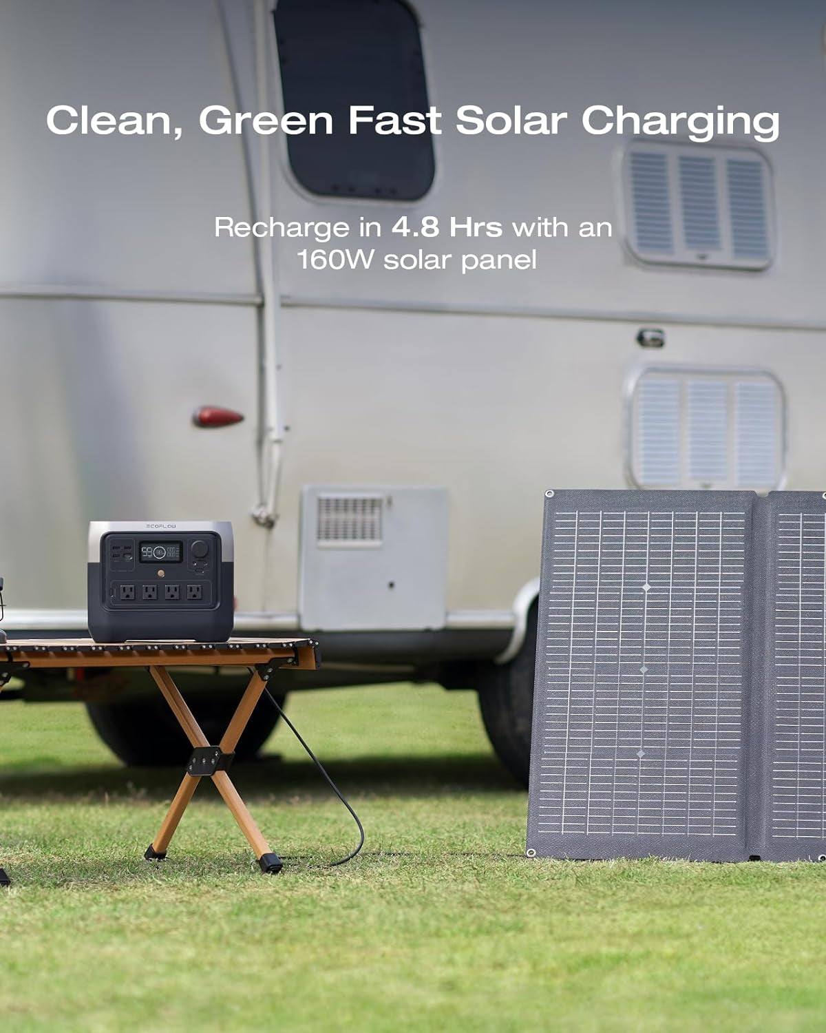 Solar Generator River 2 Pro 768Wh Portable Power Station & 160W Portable Solar Panel Lifepo4 Battery 70 Min Fully Charged, 4×AC, for Camping, RV, Home Backup