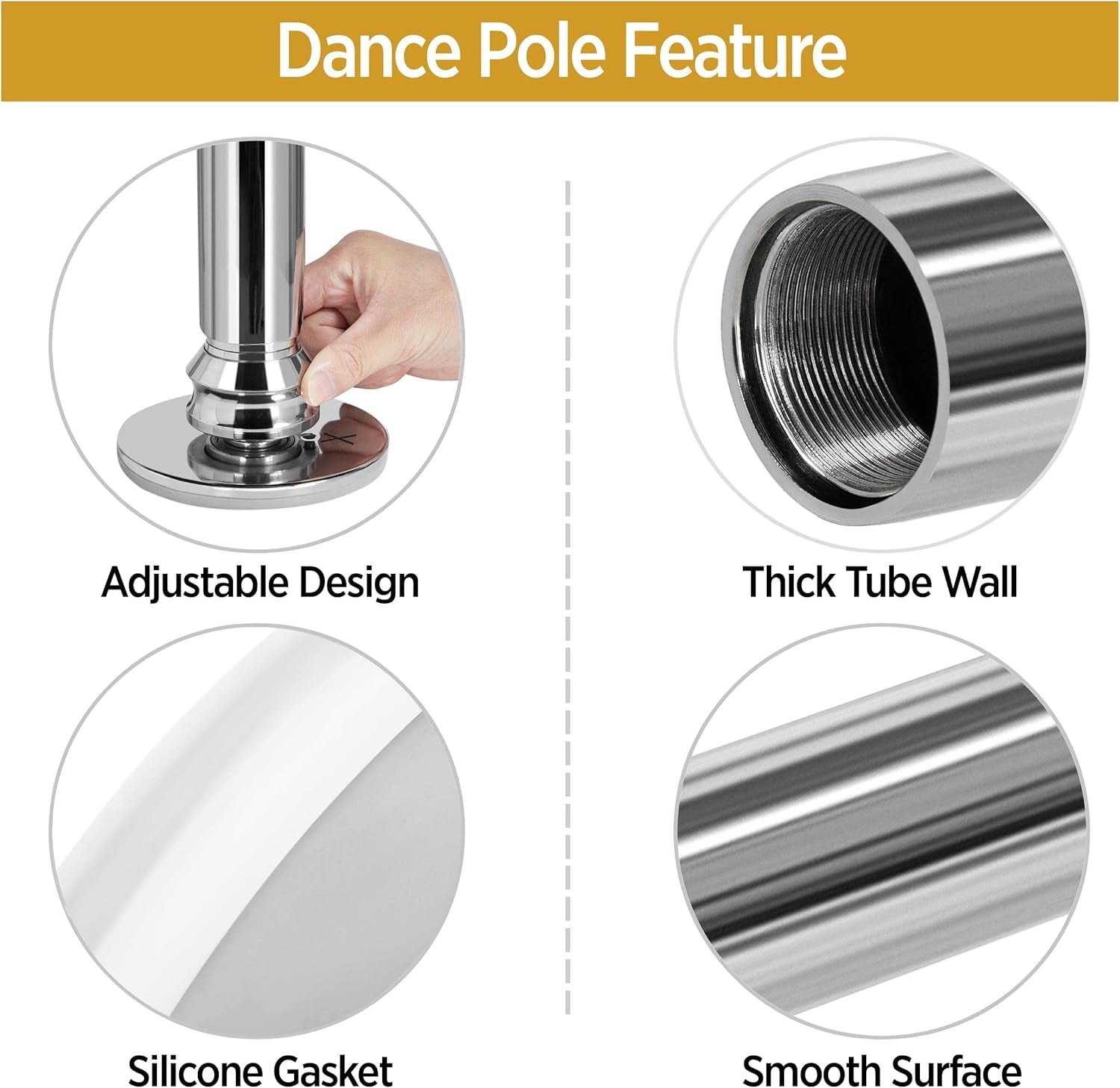 Dance Pole Spinning Static Dancing Pole Portable Removable for Home Club Bar Gym 44.5-108.3” Height Adjustable & Weight Capacity 500Lb, Silver/Gold