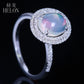 Solid 14K 10K White Gold Oval Cut 9X7Mm Milk White Opal Diamonds Engagement Ring for Women Birthday Anniversarry Best Gift