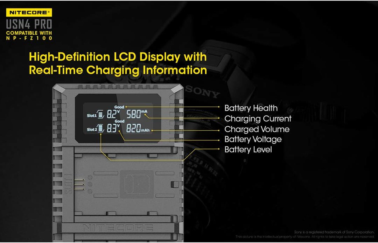 USN4 Pro Digital Quickcharge 2.0 USB Battery Charger Compatible with Sony NP-FZ100 Batteries