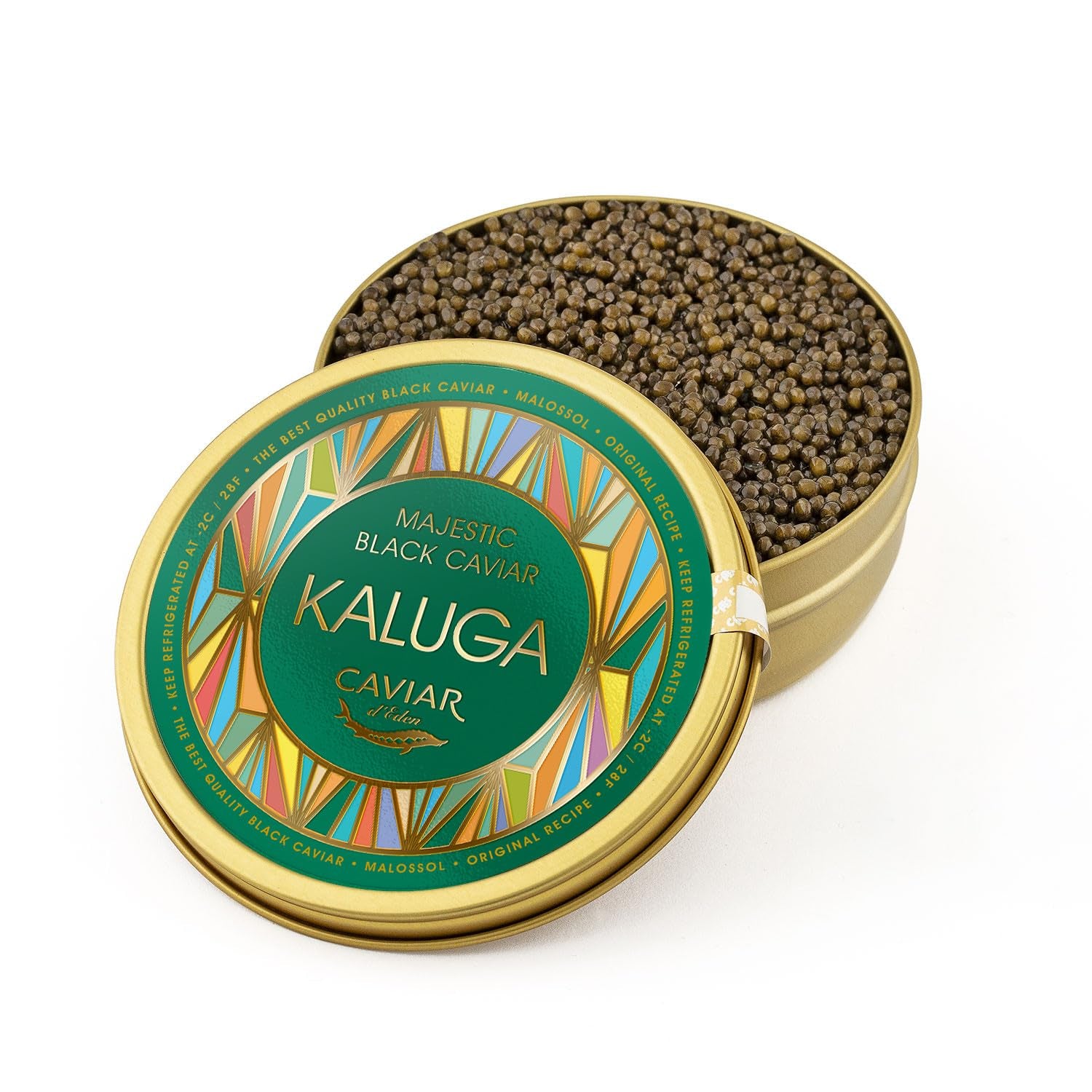 MAJESTIC Collection - Premium KALUGA Sturgeon Black  - 3.5 Oz / 100 G in Metal Jar - Kaluga Black  with Classical Malossol Taste from Sturgeon Black Roe by  D'Eden