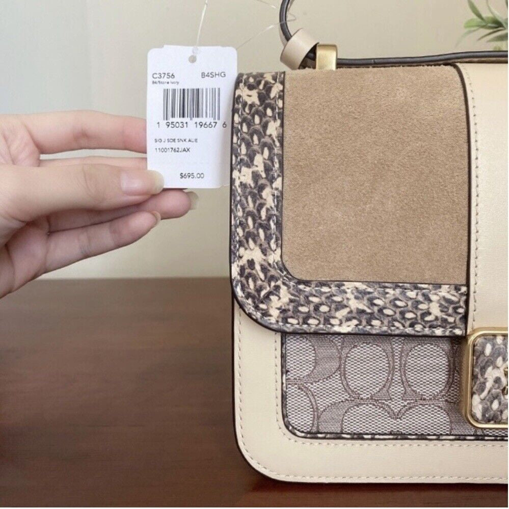 Coach Tabby Shoulder Bag in Jacquard Signature Beige with Snake Detailing NWT