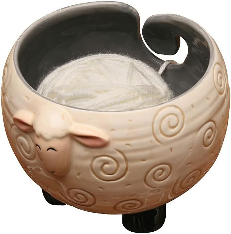 Yarn Bowl for Crochet Large Sheep Shaped Ceramic Yarn Holder Crochet Bowl Knitting Bowl, 6 Inch Wide X 4 Inch High