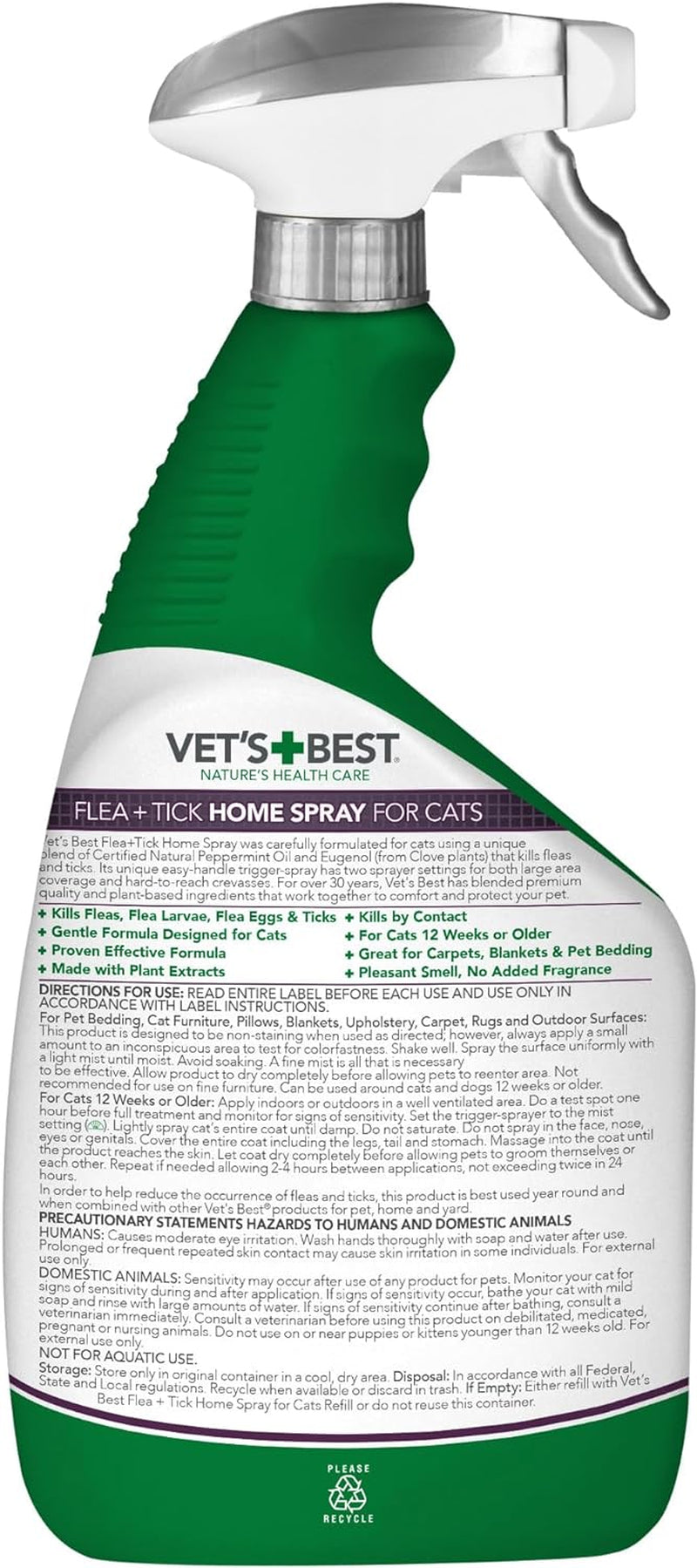 Flea and Tick Home Spray for Cats - Flea Treatment for Cats and Home - Plant-Based Formula - Certified Natural Oils - 32 Oz